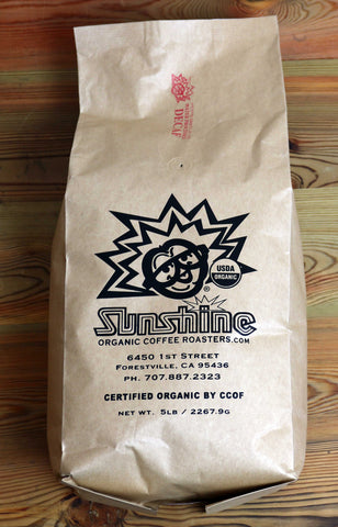 5lb Sunshine Organic Coffee Roasters Water Processed Decaf Whole Bean