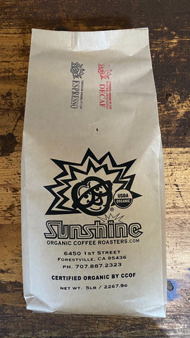 5lb Sunshine Organic Coffee Roasters Water Processed Decaf Espresso Whole Bean