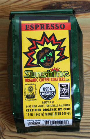12oz Sunshine Organic Coffee Roasters Espresso Whole Bean